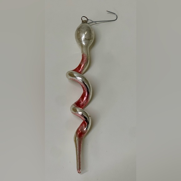 Early 20th Century Vtg Blown Mercury Glass Christmas Snake Tree Ornament - Picture 8 of 12